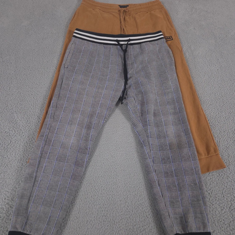 LOT OF 2 American Eagle Pants Mens Large Brown Grey Plaid Tapered Leg Joggers